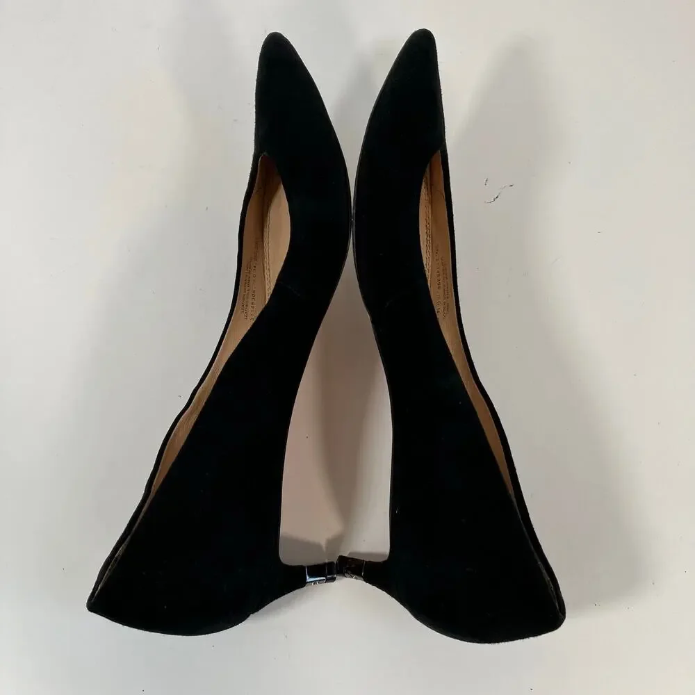Tory Burch Sz 9 Greenwich Black Suede Kitten Heels Pointed Toe Logo Heel